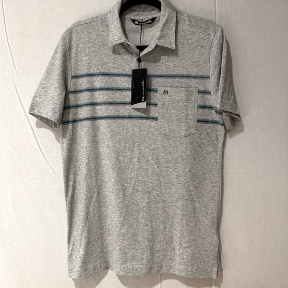 Travis Mathew Gray Striped Polo Shirt Size Small